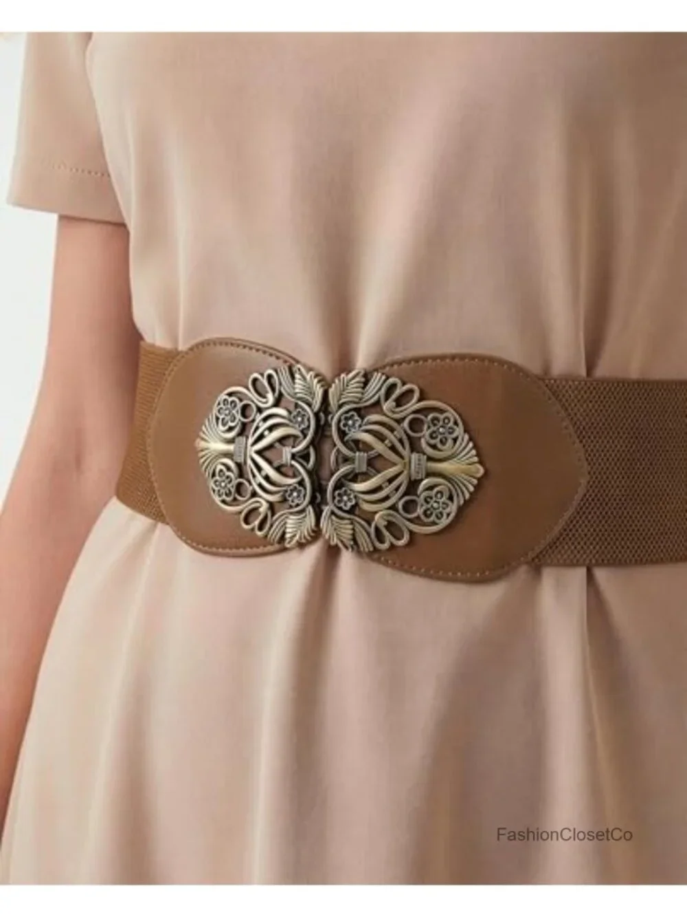 Elastic Waist Belt with Faux Leather Panels